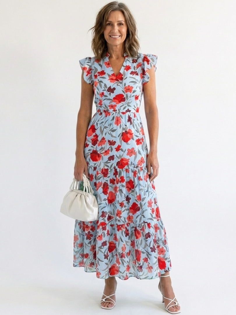Lila | Elegantes Midi-Blumenkleid