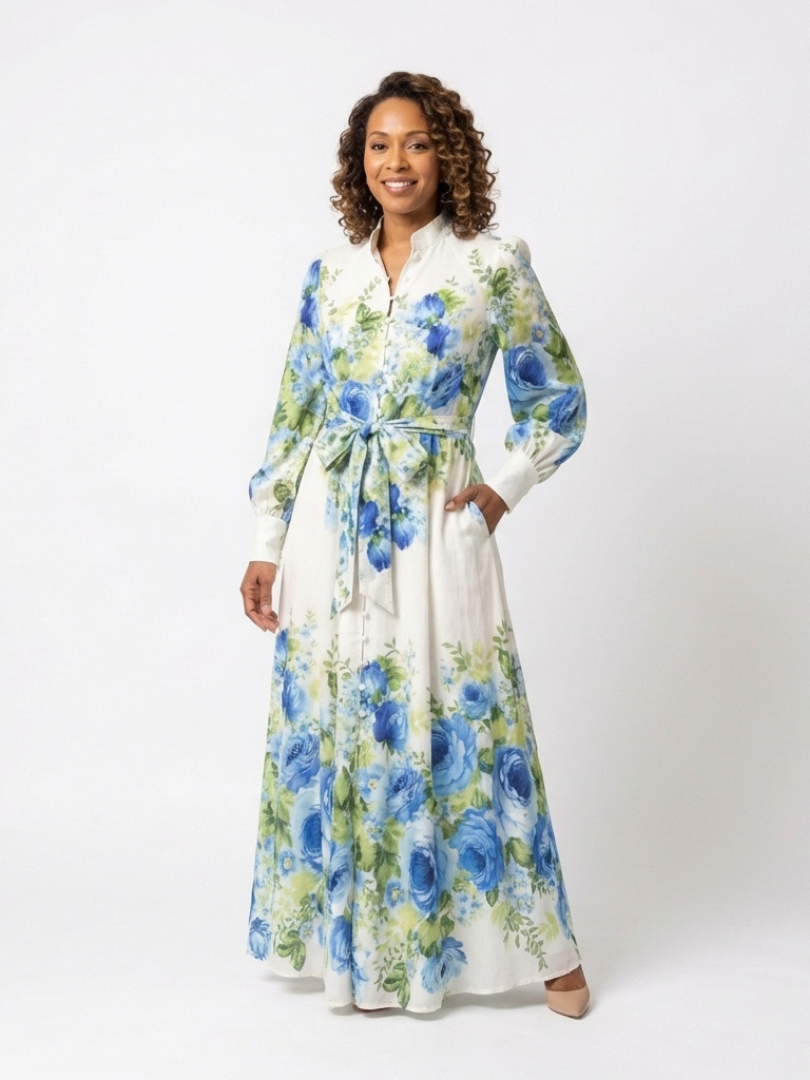 Harper | Floral Maxi Dress with Knopf-Front Detail