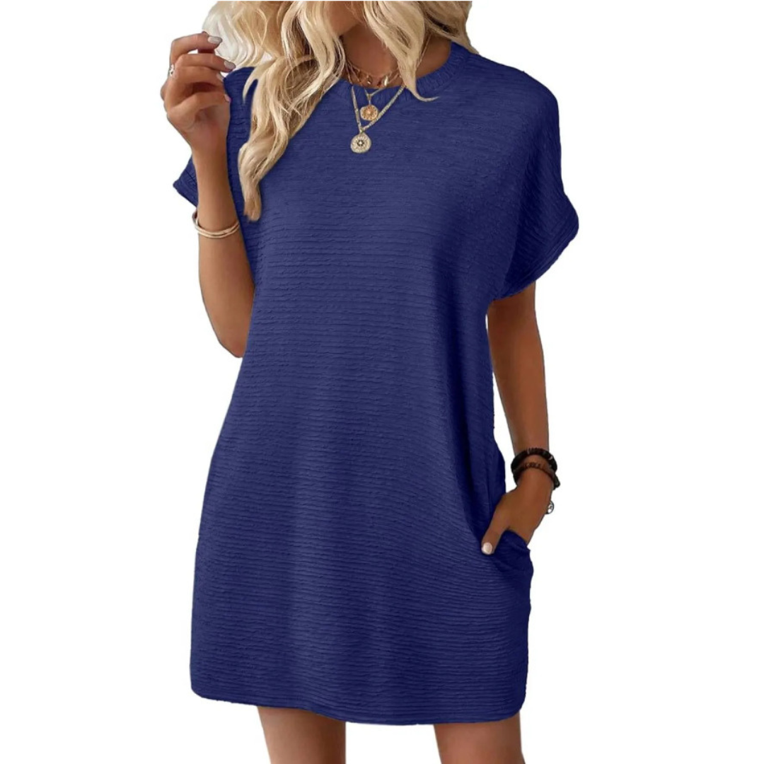 EVASHA™ – Entspanntes Minimalistisches Sommerkleid mit Rundhalsausschnitt