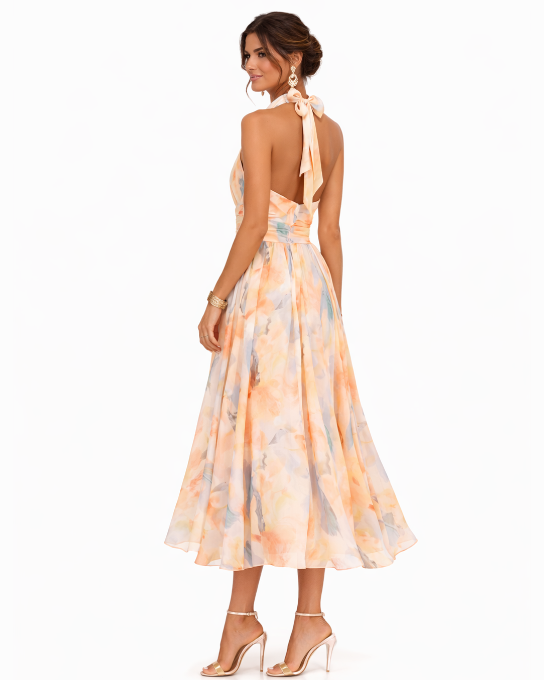 Aurora – Halterneck-Kleid mit Aquarellmuster