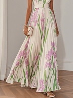 Marie | Weißes Chiffon Maxi Kleid mit Faltenblumen