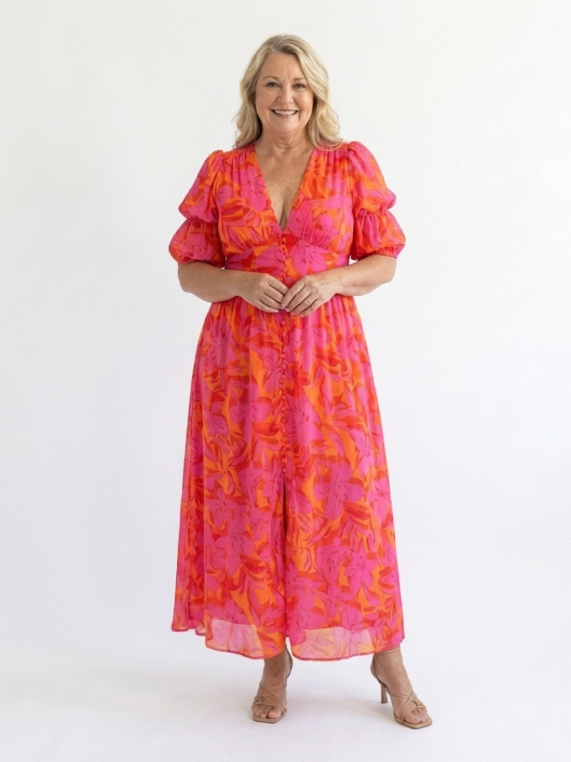 Willow | Floral Midi Dress with Puff Sleeves