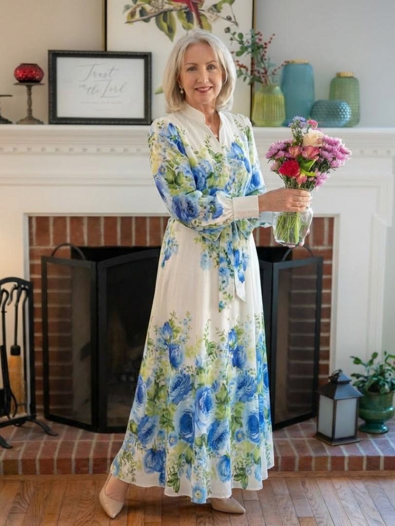 Harper | Floral Maxi Dress with Knopf-Front Detail