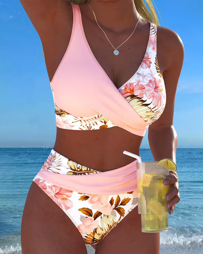 Jolina | Floral Split Bikini with Contrast Details