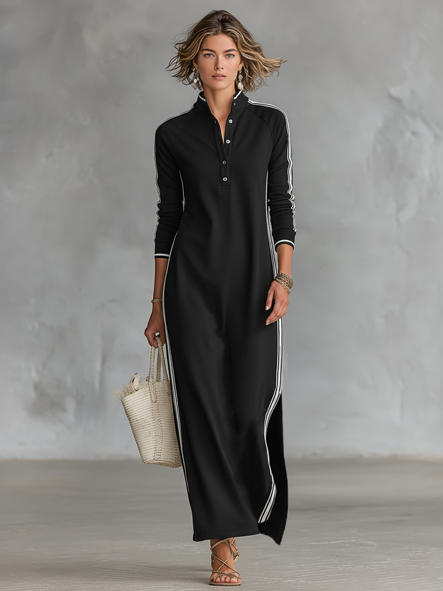 Maxi Kleid mit Knopfkragen aus Sweatmaterial