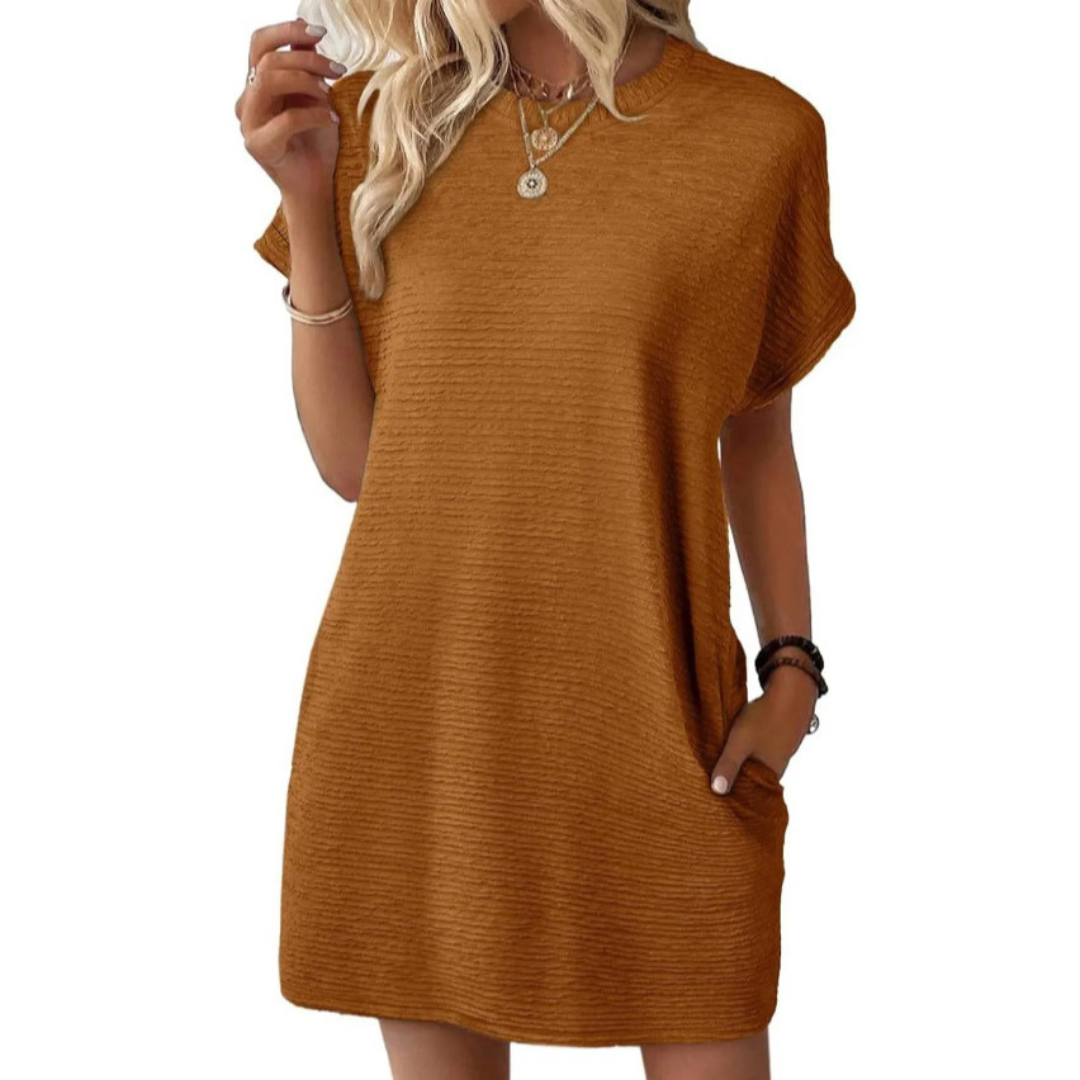 EVASHA™ – Entspanntes Minimalistisches Sommerkleid mit Rundhalsausschnitt