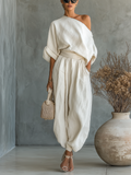 Off-Shoulder Linen Pants Set