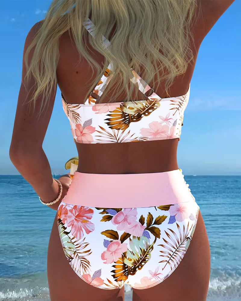 Jolina | Floral Split Bikini with Contrast Details