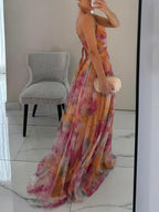 Karen | V-Neck Maxi Dress with Painted Floral Pattern
