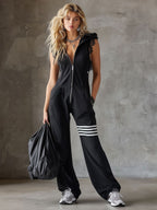 Danielle - Vintage Sport-Jumpsuit mit Kapuze und Streifen