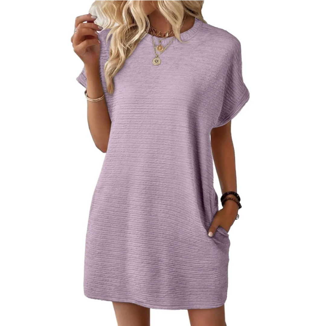 EVASHA™ – Entspanntes Minimalistisches Sommerkleid mit Rundhalsausschnitt