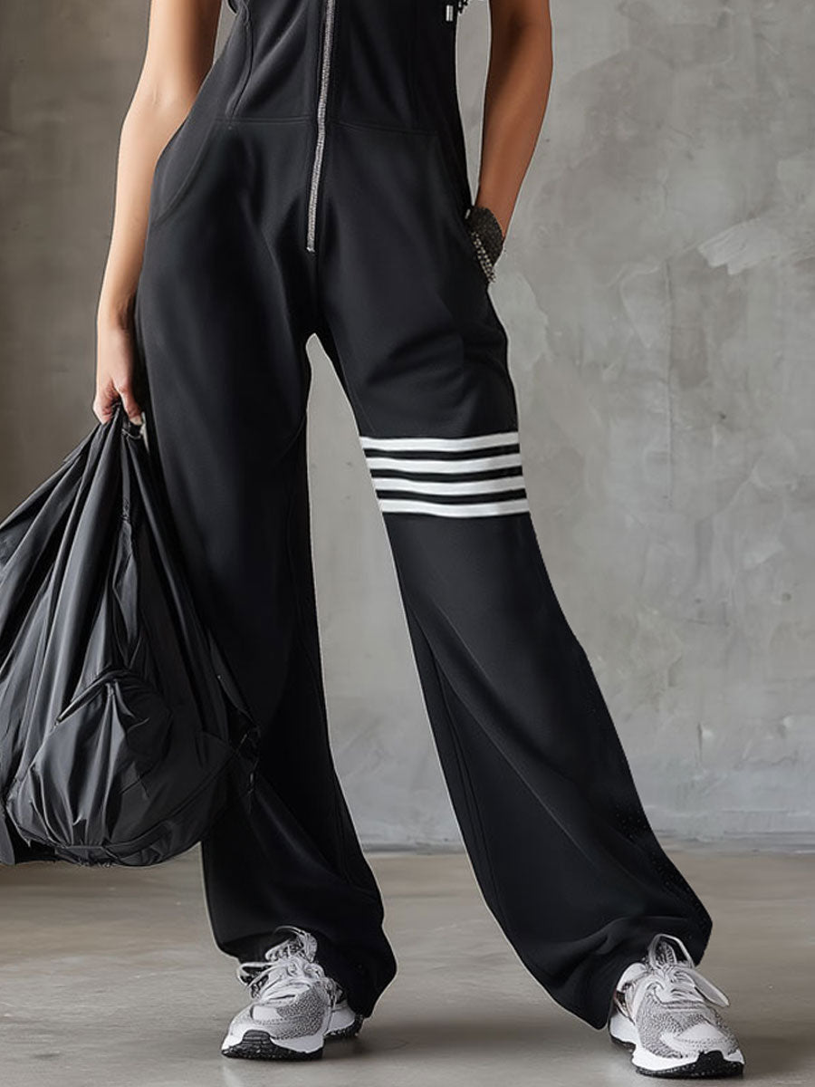 Danielle - Vintage Sport-Jumpsuit mit Kapuze und Streifen