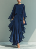 Marineblaues Rüschenset aus Chiffon