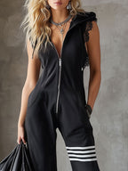 Danielle - Vintage Sport-Jumpsuit mit Kapuze und Streifen