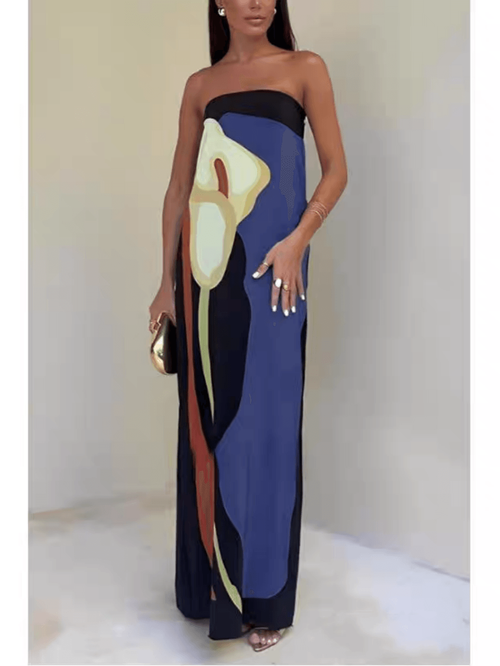 Joan | Küsten-Chic Strapless Bedrucktes Maxi-Party-Kleid