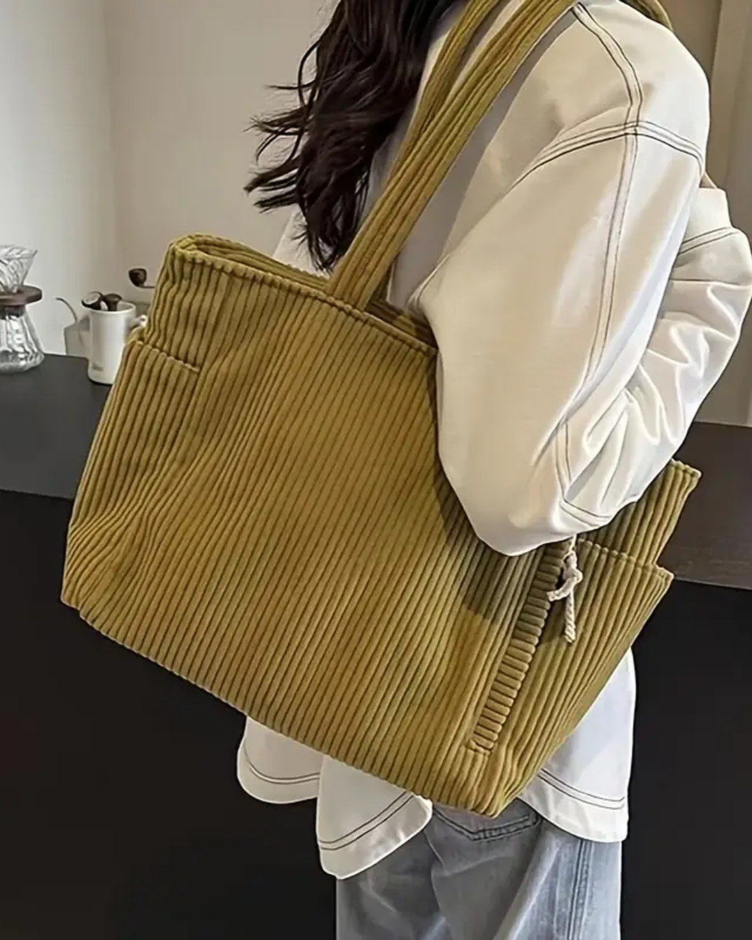 Tilda – Rippstrick Tragetasche mit Kordel-Design