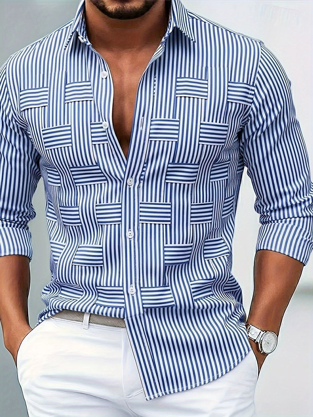 Emerson | Herren Vintage Streifenhemd mit langen Ärmeln