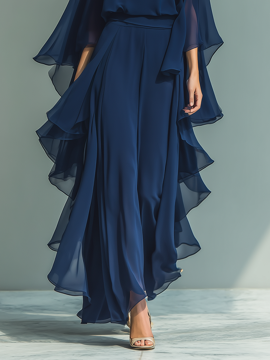 Marineblaues Rüschenset aus Chiffon