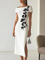 Audrey | Stylish Floral-Print Boot-Neck Midi Dress Ensemble