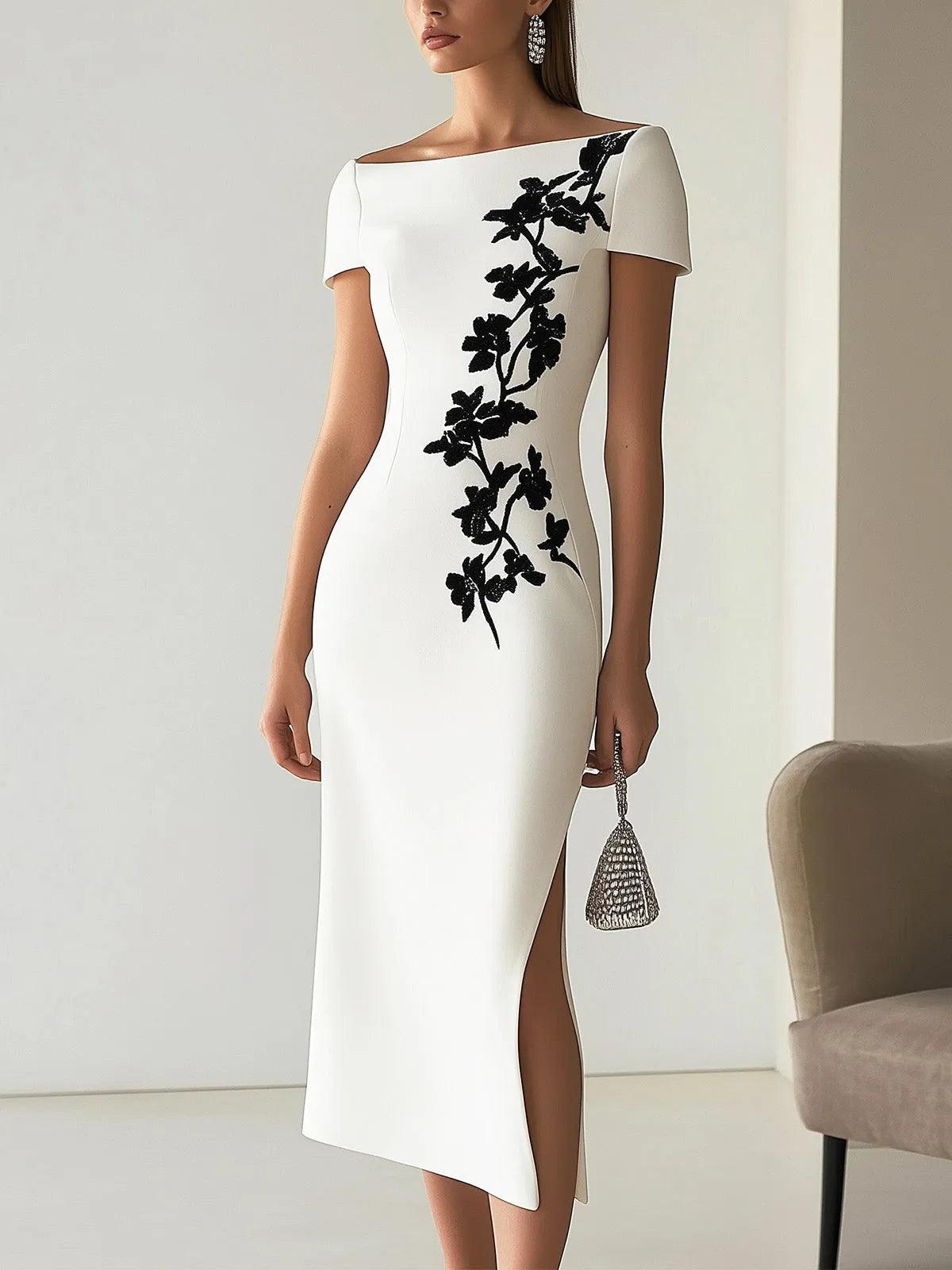 Audrey | Stylish Floral-Print Boot-Neck Midi Dress Ensemble