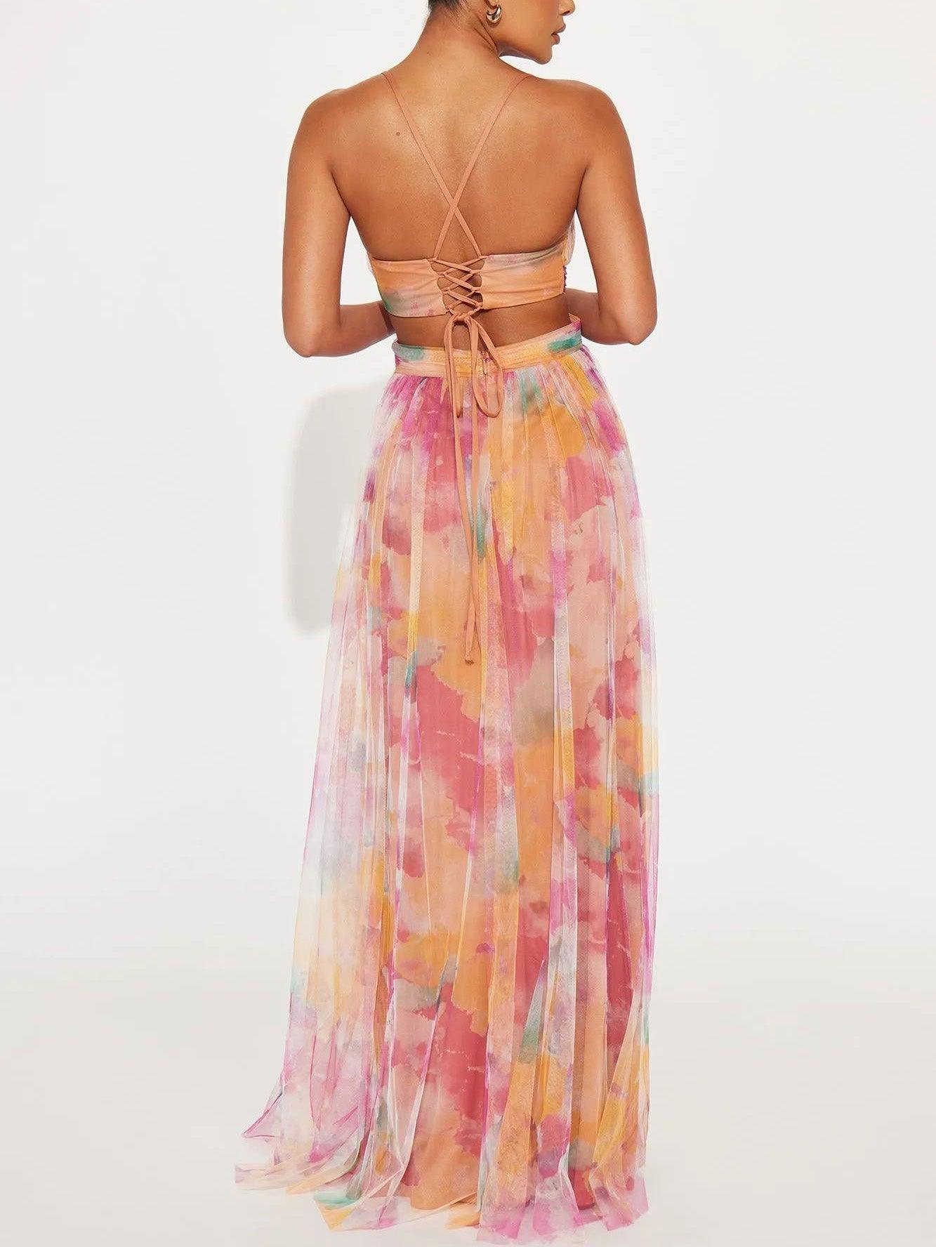 Karen | V-Neck Maxi Dress with Painted Floral Pattern