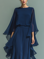 Marineblaues Rüschenset aus Chiffon