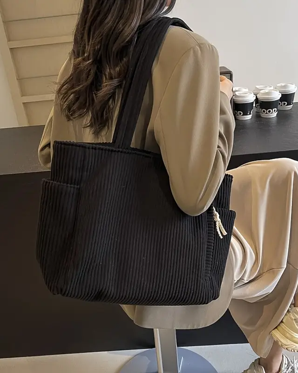 Tilda – Rippstrick Tragetasche mit Kordel-Design