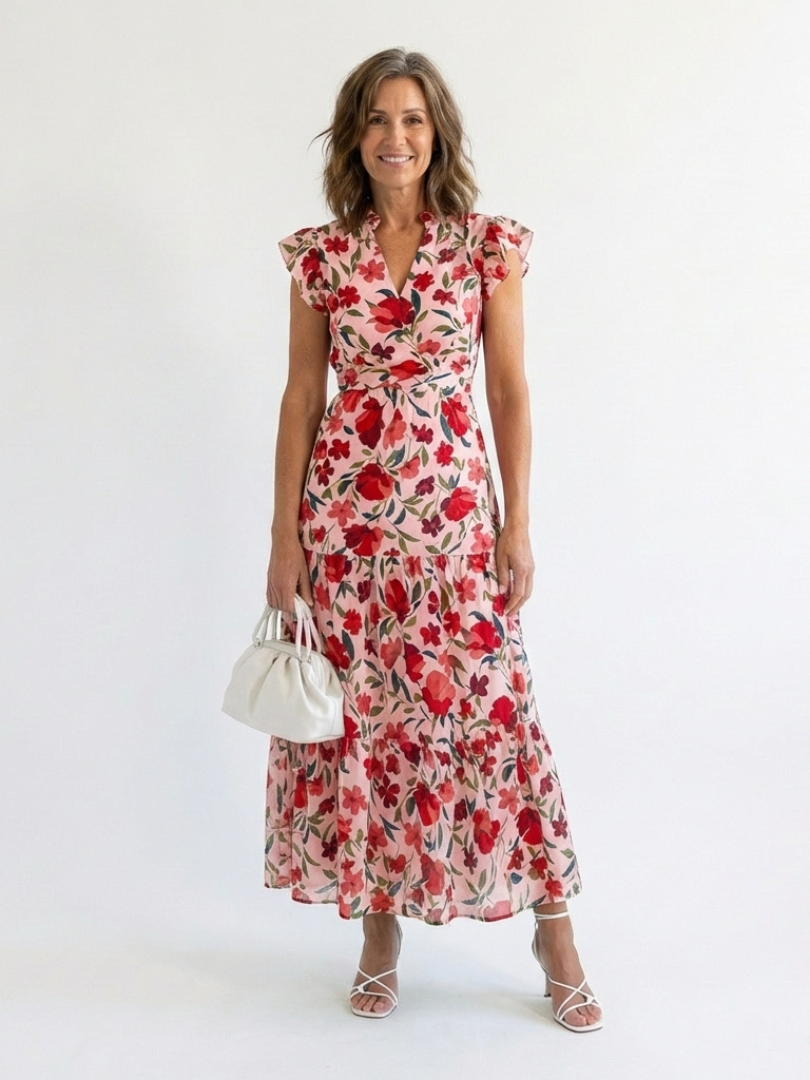 Lila | Elegantes Midi-Blumenkleid