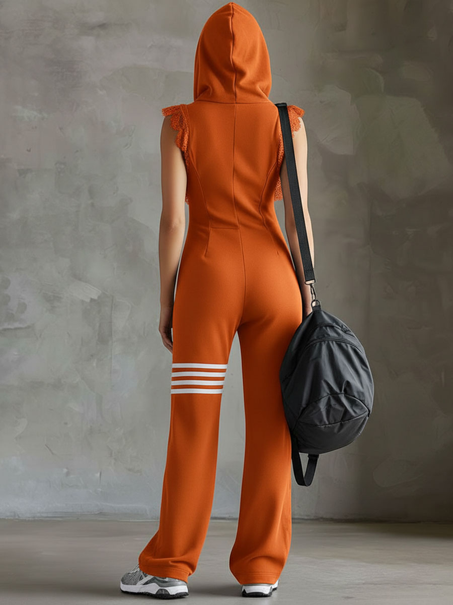 Danielle - Vintage Sport-Jumpsuit mit Kapuze und Streifen