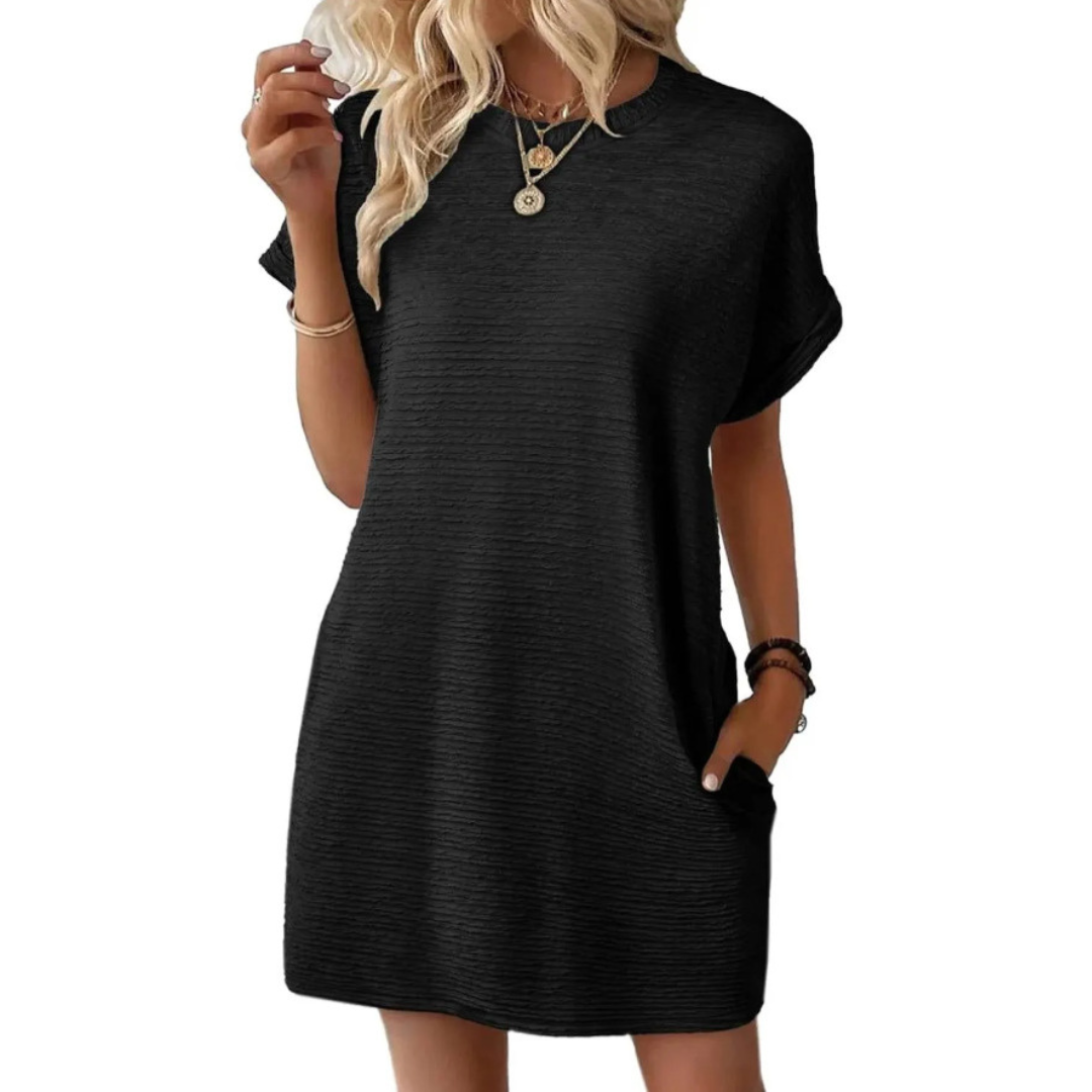 EVASHA™ – Entspanntes Minimalistisches Sommerkleid mit Rundhalsausschnitt