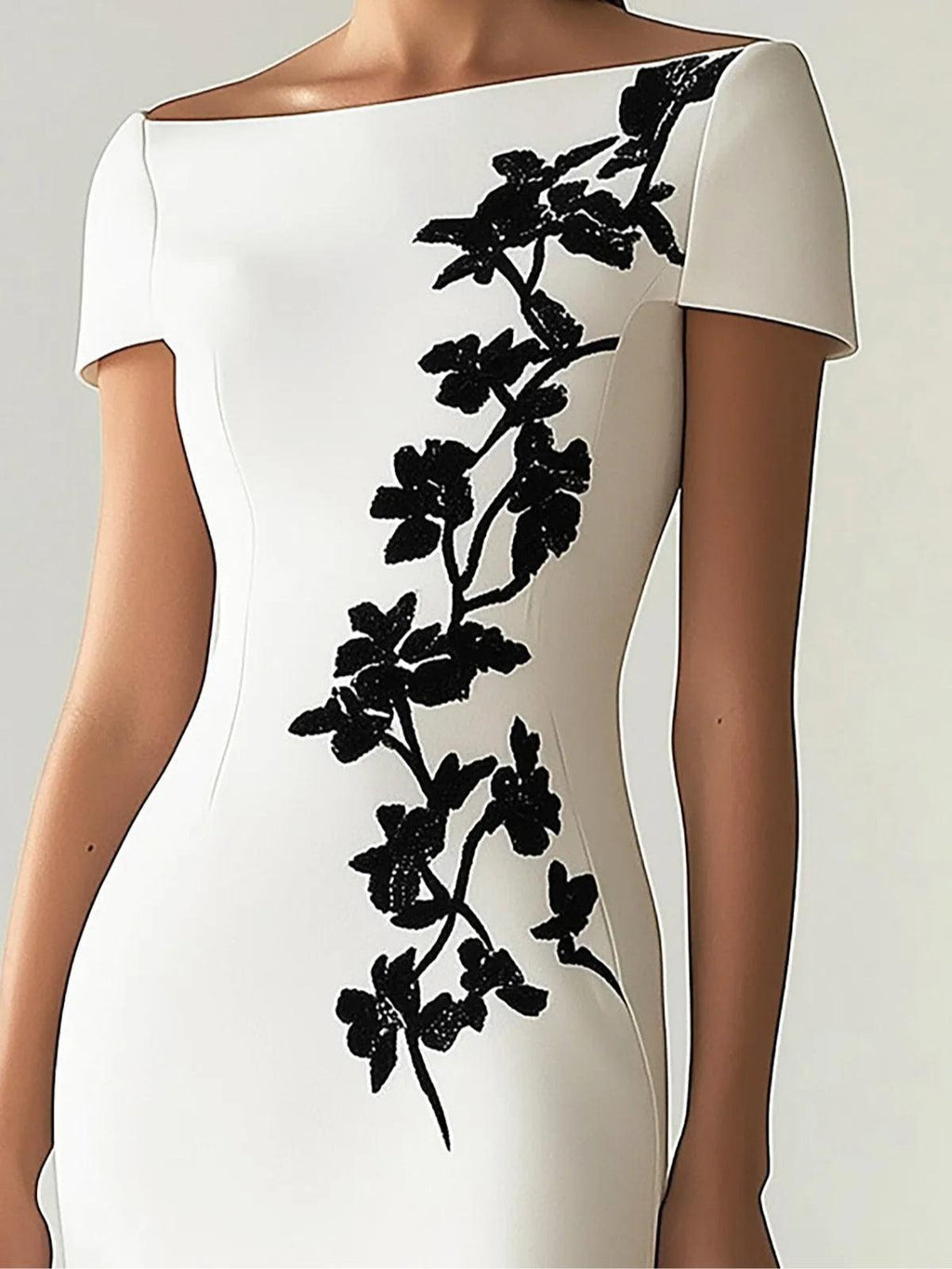 Audrey | Stylish Floral-Print Boot-Neck Midi Dress Ensemble