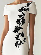 Audrey | Stylish Floral-Print Boot-Neck Midi Dress Ensemble