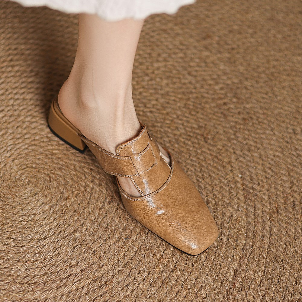 Rosel Leder-Mules mit eckiger Zehenpartie