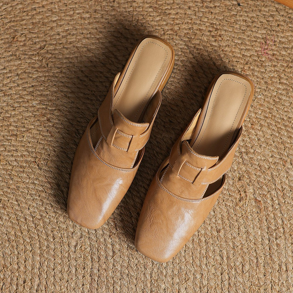Rosel Leder-Mules mit eckiger Zehenpartie