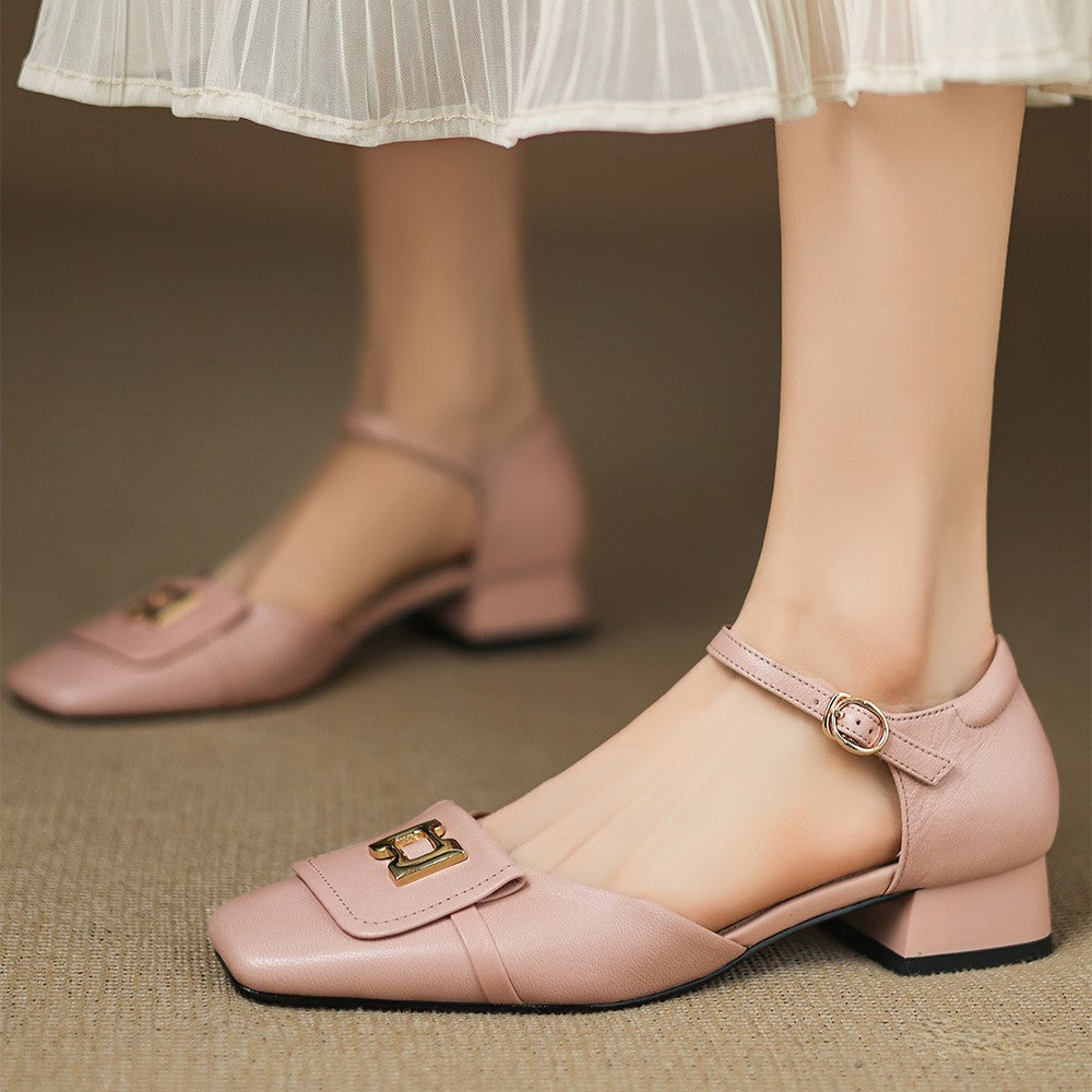 Elvane Leather Mary Jane Buckle Shoes