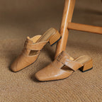 Rosel Leder-Mules mit eckiger Zehenpartie