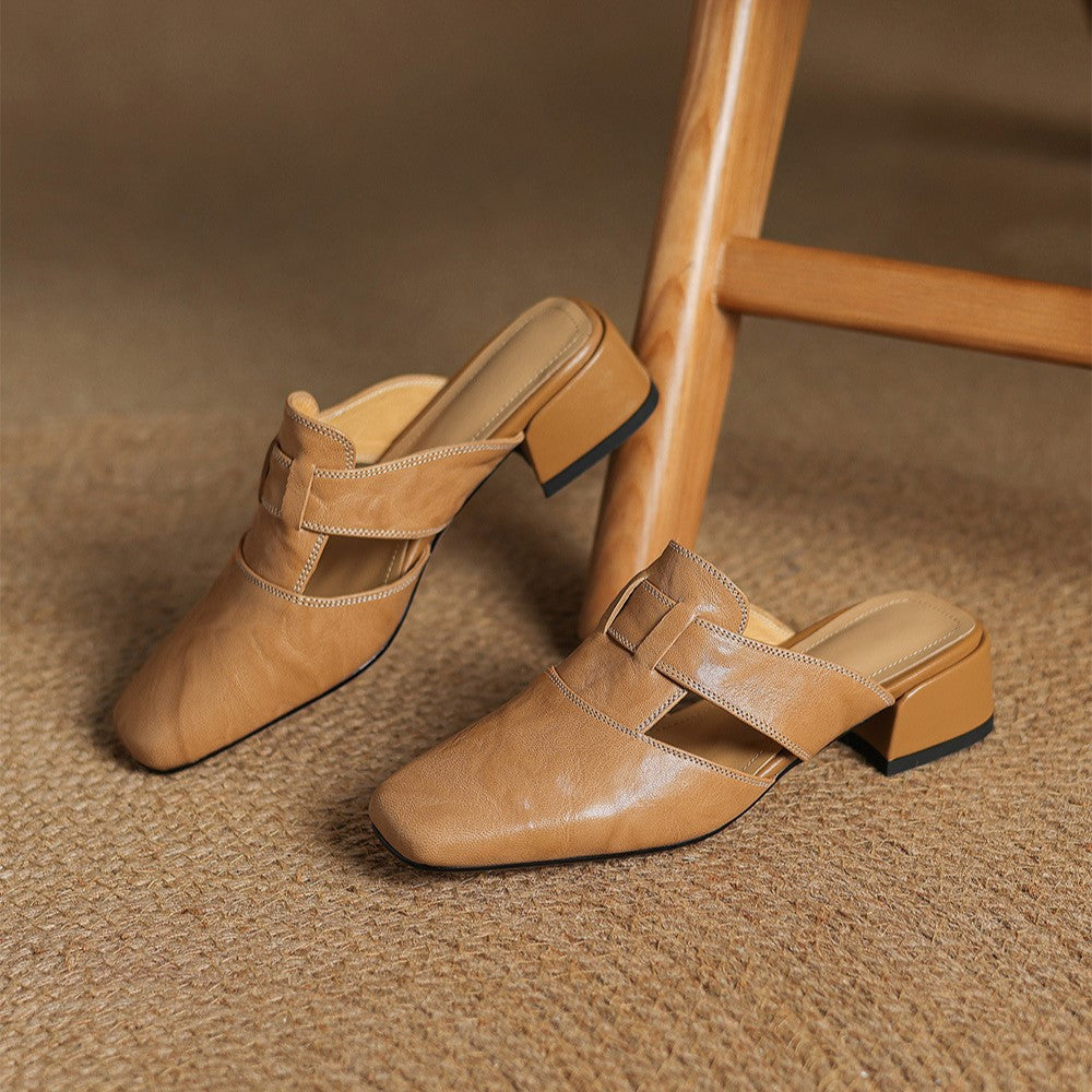 Rosel Leder-Mules mit eckiger Zehenpartie