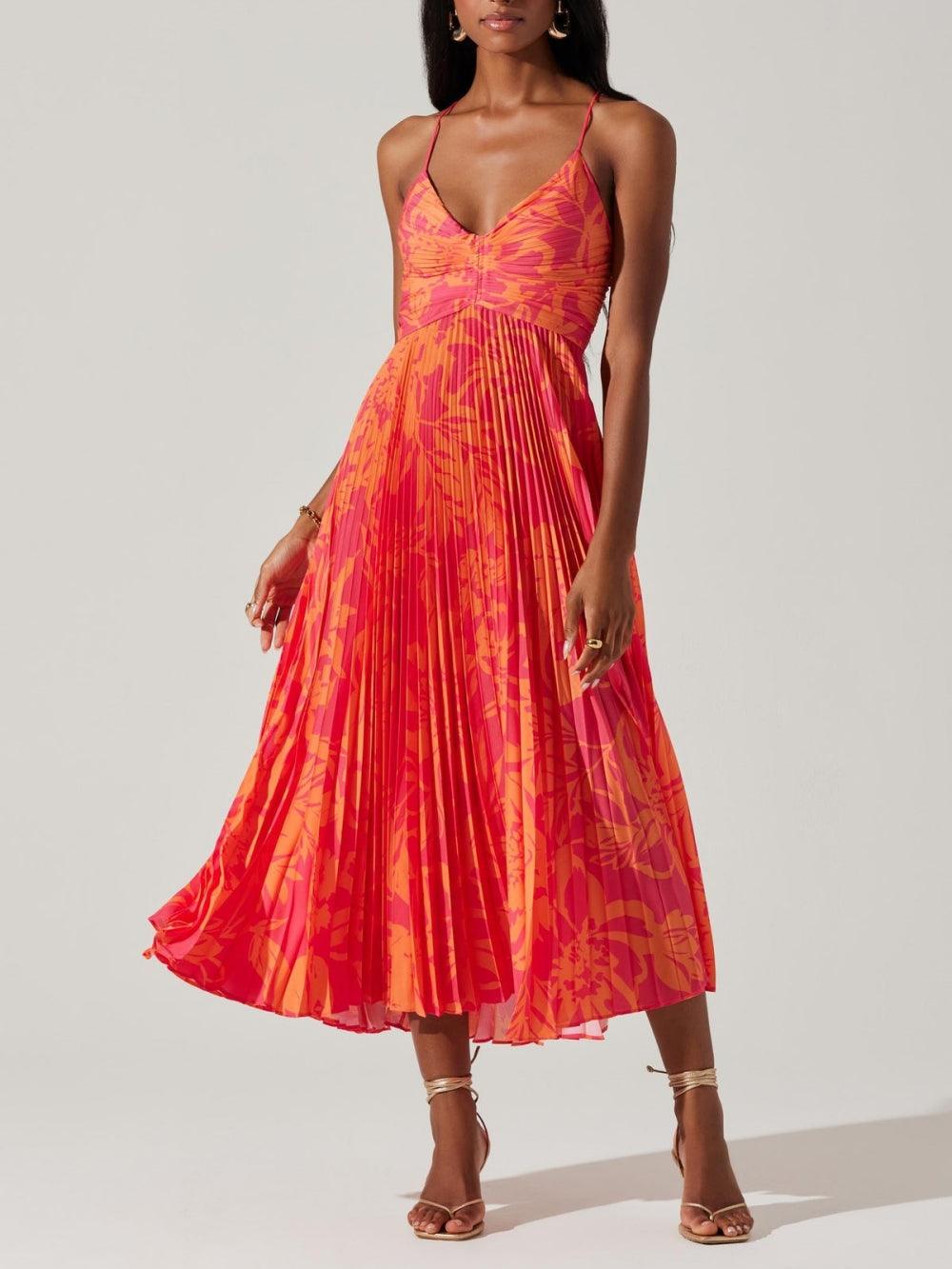 Heather | Küsten-Chic Elegantes Midi Kleid mit Floralprint und Falten
