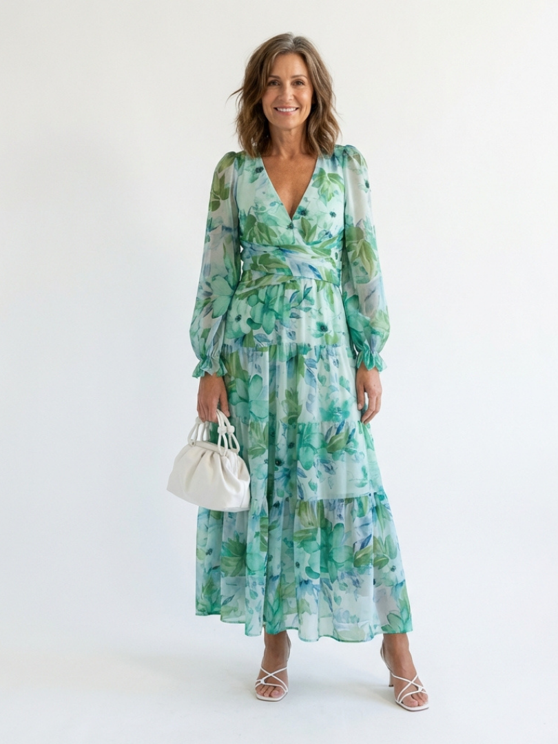 Althea | Langärmliges Maxi-Blumenkleid