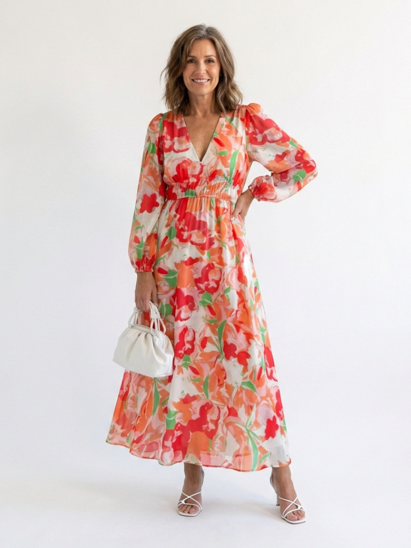 Althea | Langärmliges Maxi-Blumenkleid