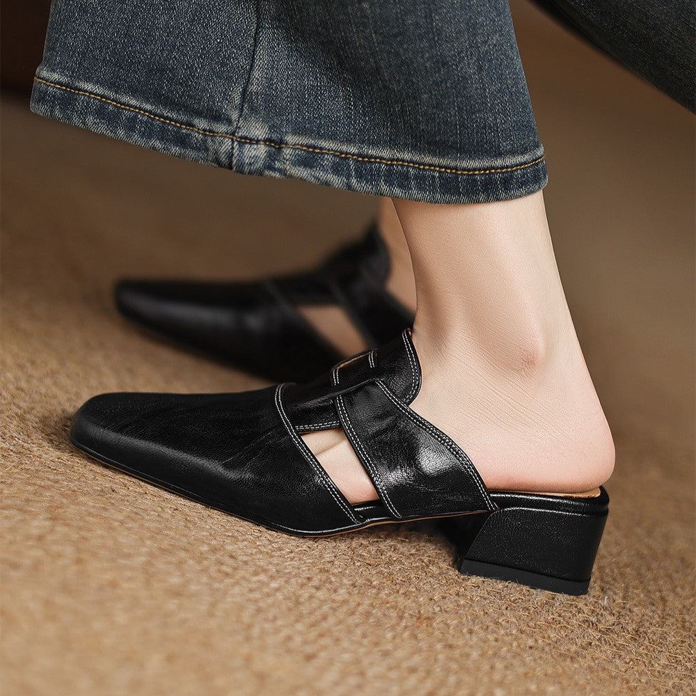 Rosel Leder-Mules mit eckiger Zehenpartie