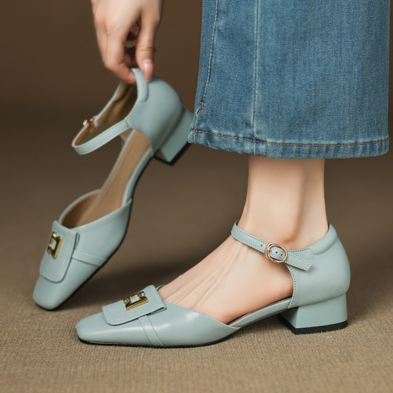 Elvane Leather Mary Jane Buckle Shoes