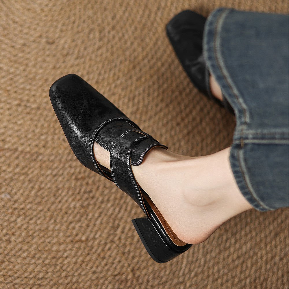 Rosel Leder-Mules mit eckiger Zehenpartie