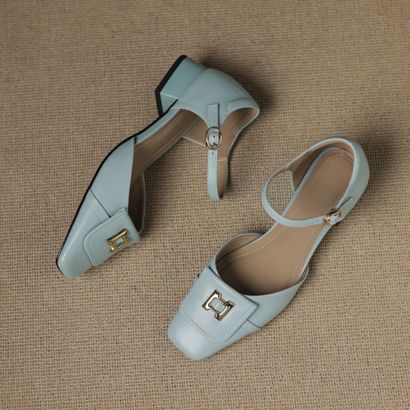 Elvane Leather Mary Jane Buckle Shoes