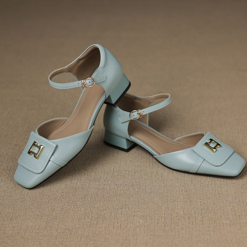 Elvane Leather Mary Jane Buckle Shoes