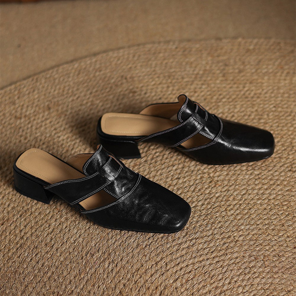 Rosel Leder-Mules mit eckiger Zehenpartie