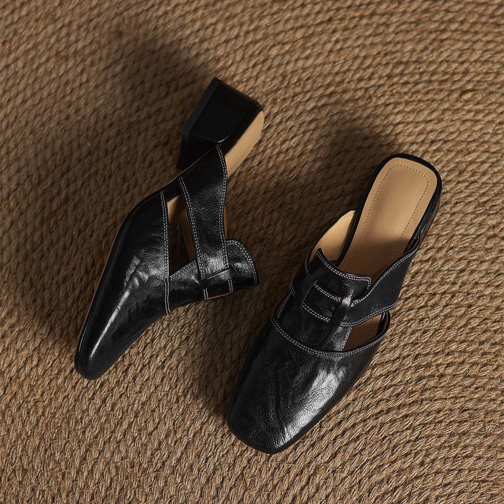 Rosel Leder-Mules mit eckiger Zehenpartie