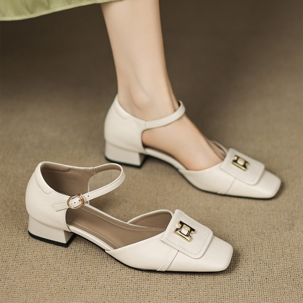 Elvane Leather Mary Jane Buckle Shoes