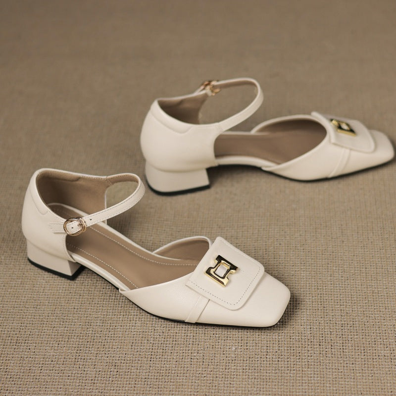 Elvane Leather Mary Jane Buckle Shoes