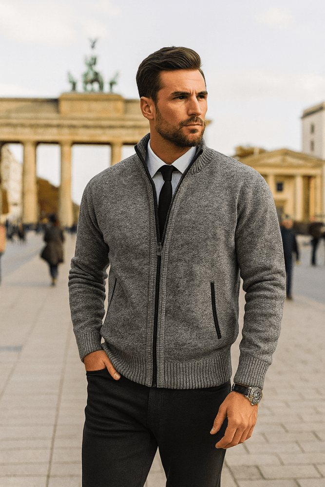 Leon | Strickpullover mit Reißverschluss und taillierter Passform